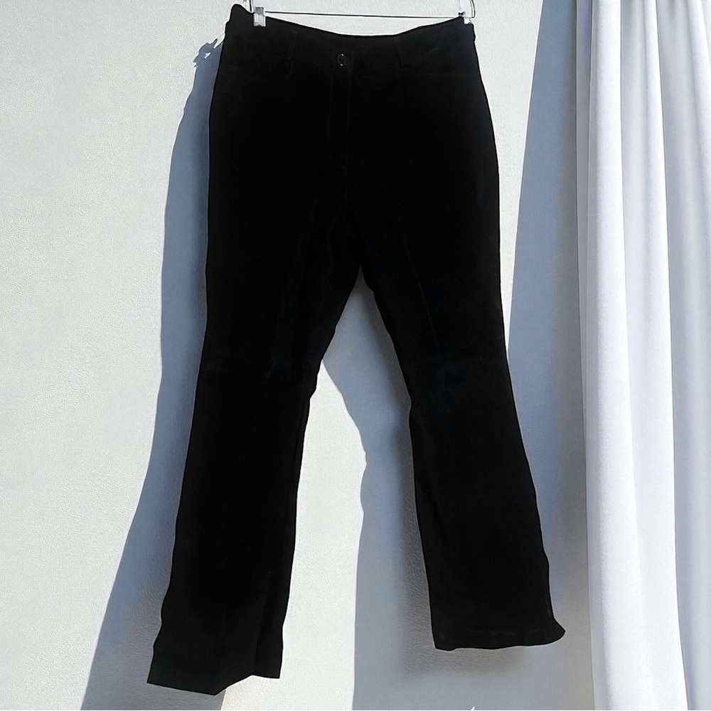 Vintage Revue Black Suede Leather Boot Cut Flare Trouser Pants Size 8